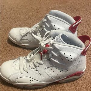 Jordan 6 Retro Kids' Basketball Shoes - White and Red